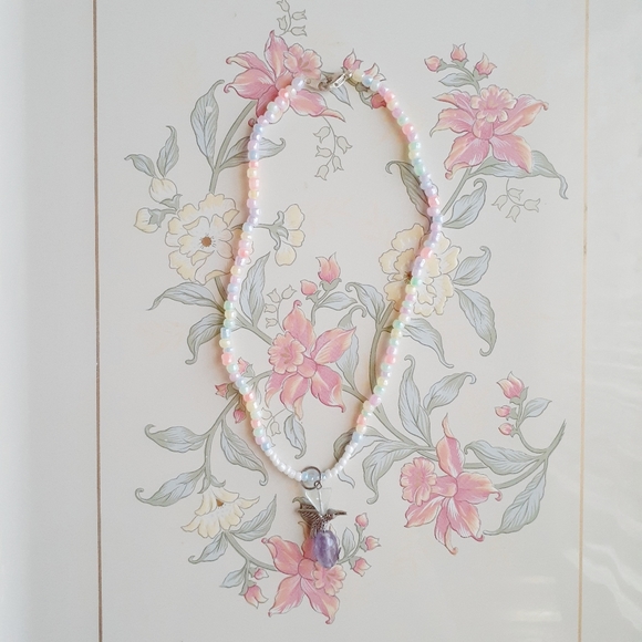 Handmade Beaded Choker Necklace Amethyst Flourite - Picture 2 of 8